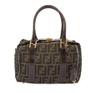 FENDI Zucca Canvas Hand Bag Brown Black Gold Auth